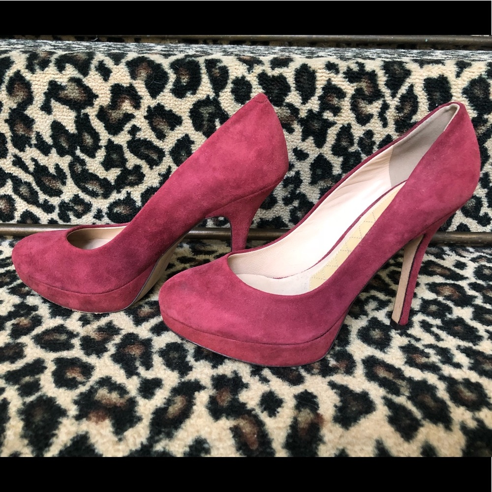 Joan and David red suede pumps